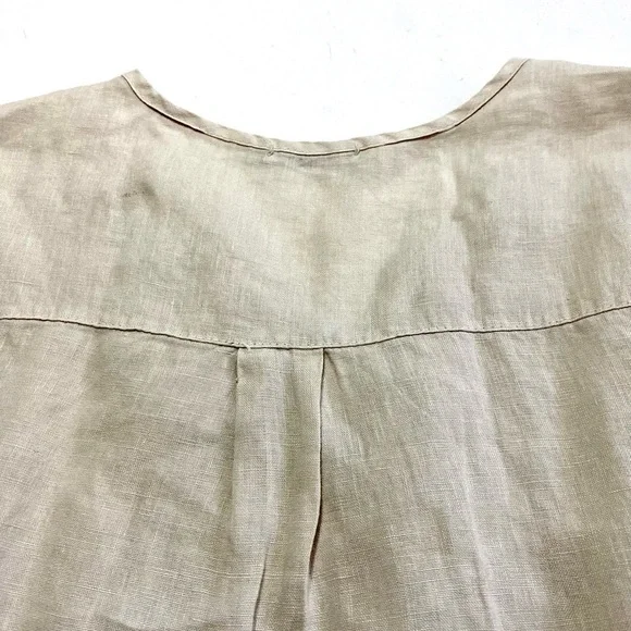 Tan Beige Linen Sleeveless Tunic Top Blouse Small Lace V-neck Breathable Summer - Picture 6 of 12